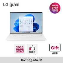 [lg렉스코트] LG NEW 그램 12세대 노트북 16Z90Q-GA76K, Windows11, 16GB, 512GB, 코어i7, 화이트