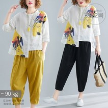 도오빠 여성 바지 정장 세트 코디 추천 투피스 꽃무늬 플라워 여름 9부 하렘 팬츠 반팔티 반소매 시원한 루즈핏 반팔 티셔츠 중년 데일리룩 일상복 데이트룩 패션 캐주얼 편한 직장인 20대 30대 40대 50대 여자바지정장