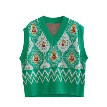 가을 신상품 여성복 수출 구미 대외무역 주문 만화 도안 니트 조끼 커버 V 넥 스웨터