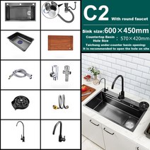 싱크볼교체 싱크볼 싱크대 싱크대볼교체 싱크볼교체비용 싱크대교체 사각싱크볼교체 주방씽크볼 주방싱크대 나노 304 스테인레스 스틸 주방 싱크 탑 마운트 대형 싱글 슬롯 볼 수도꼭지 배, 2.60X45CM-C2-WE