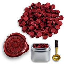 프리미엄 씰링 왁스 비즈 59.1ml(2온스) 용융 스푼 포함 틴 케이스 - 샴페인 펄, Crimson Red