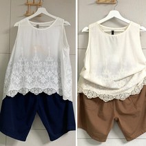 빅사이즈 레이스 자수 속나시 이너티셔츠 엄마옷 66 77 88사이즈 3컬러