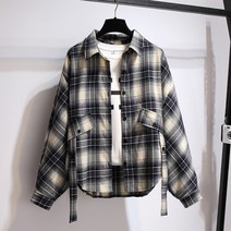 여성체크셔츠 가오리 체크남방 일찍이 가을옷 금 년 봄가을 긴소매 상의 와이셔츠 얇은 코트 2543364899, 블랙 칸 -M