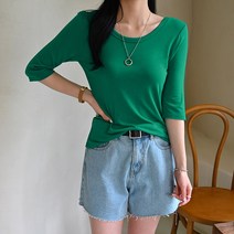 데일리앤 노웨이 무지 유넥 라운드 7부 티셔츠