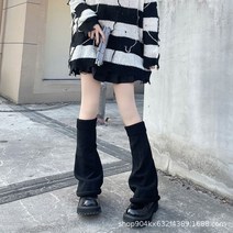 지뢰계 양산형 레그워머 일본 교복 플레어 니트 다리토시 니삭스 발목 워머, 싱글 사이즈, Black