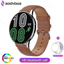 스마트워치 헬스워치 웨어러블 zodvboz 2022 새로운 스마트 시계 라운드 smartwatch 블루투스 통화 시계 남성 여성 피트니스 팔찌 사용자 정의 시계 얼굴 + 선물, 가죽 실버