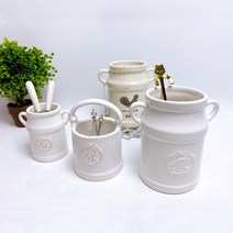화이트 엔틱 LA 도자기 수저통 핸들 티스푼 홀더 포크통 꽂이 프로방스 주방 인테리어 소품, 티스푼 포크통, 1개