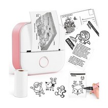 라벨 인쇄 Memoking 미니 스티커 프린터 T02 열 휴대용, Pink, 1 Printer + 1 Roll Paper
