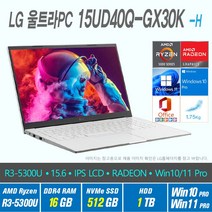 LG 울트라 PC 15UD40Q-GX30K +Win10 Pro / Win11 Pro 선택포함, WIN10 Pro, 16GB, 1537GB, AMD RYZEN 5300U, 화이트
