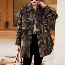 무드무드 프렌지 체크 포켓 하프 모직 자켓