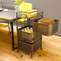 트롤리 수납함 세탁실 냉장고 탕비실 정리함 Rotating Shelf Trolley Floor Bedroom Baby Multilayer Remoable Kitchen Mobile, ThreePump Cart Black