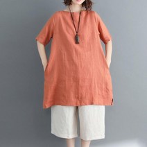 아이엠몽 여성 린넨 반팔 티셔츠 시원한 빅사이즈 롱 블라우스 에블라