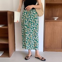 (그린 당일발송) 마가렛 꽃무늬 밴딩 롱스커트