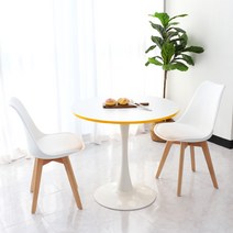 지엠퍼니처 퓨레스 X 화이트 원형 홈카페 테이블 2인용 식탁세트 (의자포함), 06. 600 옐로우엣지+화이트하부 (FWZ), 03. 도도 2개 (화이트)