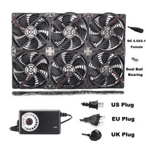 컴퓨터 12cm 120mm 고속 대형 공기 110V 220V BTC LTC 광업 기계 워크 스테이션 캐비닛 그래픽 카드 랙 쿨러 냉각 팬, [03] UK, [02] 6fan with controller