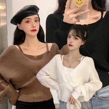 [더루브]날씬해보이는 루즈핏 더블랩 스퀘어넥 오프숄더 니트