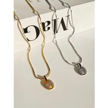 모던 볼드 큐빅 돼지코 팬던트 뱀줄 목걸이