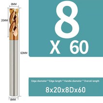 YIFINO 밀링 커터 합금 코팅 텅스텐 스틸 도구 Cnc 기계 HRC55 엔드밀 탑 키트 공작, 16 8x20x8Dx60_01 1CPS