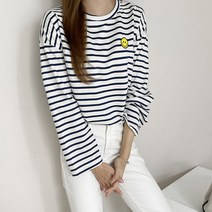 마이시즌 여성용 스마일 단가라 긴팔 티셔츠