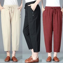 스타일아유 여성 린넨 와이드 통 배기 9부 밴딩 버튼 팬츠 여름