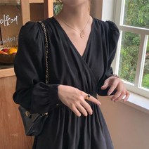 여성 브이넥 랩 셔링 롱 원피스 치마