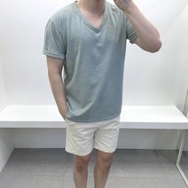 RS V넥 워싱 슬라브 남자 무지 반팔 티셔츠