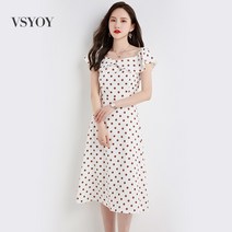 VSYOY 프렌치 도라지 도트 원피스 여름 여성복 부드러운 첫사랑 선녀 스커트