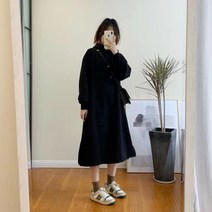 시연 가을 겨울 후드 원피스 슬림 루즈핏 긴팔 티셔츠