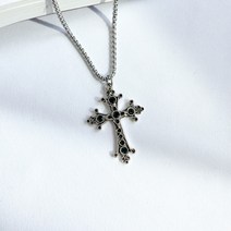 오닉스 원석 큐빅 써지컬스틸 십자가 목걸이
