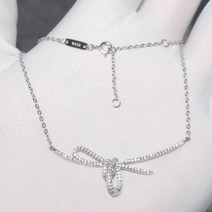 여성 큐빅 S925 스털링 실버 리본 매듭 큐빅 목걸이 심플 쇄골 체인 안티알레르기 러블리 여성스러운