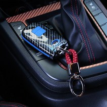 (골져스) 2021 신형 4세대 카니발 KA4 7버튼 카본 키케이스 키홀더 키커버 키보호 키지갑 차키 전화번호 번호판 분실방지 레터링 키링 열쇠고리 자동차 인테리어 차량 튜닝 용품, 블루(키링+레드)+분실방지키링
