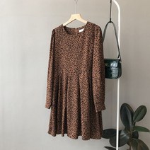 레트로 루즈핏 레오파드 쉬폰 호피 땡땡이 도트 셔링 스커트 원피스 2969