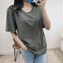 U넥 루즈핏 여름반팔티 기본 이너 레이어드 빈티지 카키 청바지코디 레깅스코디(44~66 free사이즈)
