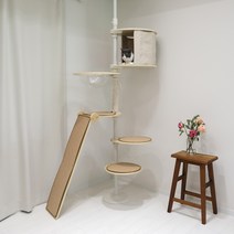 [내핑하우스] 원목 캣타워 캣폴 풀셋트 + 아크릴 보울 + 클라이밍 보드 겸용 브릿지, 1셋트, 밀크캣폴 풀셋트 + 투명보울 + 클라이밍보드