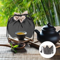 다기 세트 차세트 저장 Teaware 휴대용 주전자 컵 여행 코튼 린넨 Drawstring 물 푸 찻잔 가이완 케이스, 02 Grey