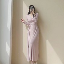 러블리아미에 / 아미에 /찰랑찰랑 브이넥 스판 롱 랩 원피스