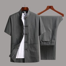 빅사이즈 개량한복 캐주얼 반팔 상의 밴딩 팬츠 데일리 생활한복 아버지 5060대 상하의세트