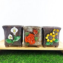 오루망 예쁜 사각 대형 코사지 다육이 화분 76번 3종 세트