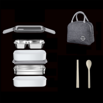 토느솔 밀폐 2단 스텐도시락통+보온보냉백, 2단3칸