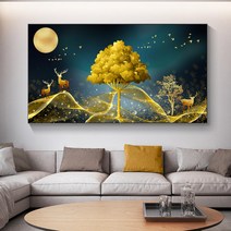 HAENGBUK 황금 나무 금전수와 보름달 보석십자수 재물복 풍수 소품 아이템, 하나, 180X80CM