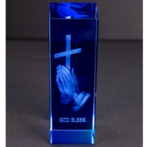 고급스러운 레이저 크리스탈 탁상용 십자가, 9 God Bless 대 (Blue)