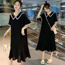 출산복 하복 외출 플러스 뚱뚱 원피스 멋쟁이 핫 마마 미들길이 느슨한 큰 사이즈 반팔 무릎길이 원피스