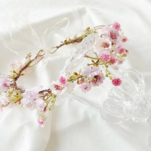 벚꽃 안개 조화 화관 셀프 웨딩 촬영 브라이덜샤워, 핑크