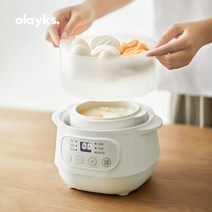 olayks 전기 냄비 솥 시간 예약 국 죽 스튜 육수 불없이 라면 찌개 기숙사 가정용, 화이트 + 찜통