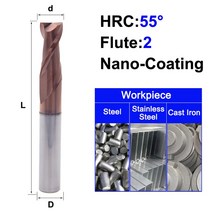 MZG HRC 45 55 65 2 에지 4 플루트 스퀘어 밀링 커터 티타늄 가공 CNC 경질 합금 카바이드 공구 텅스텐 스, 03 2F55C_15 6X6X100L