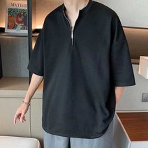 DNG 남자 오버핏 티셔츠 차이나 카라 반팔티 라운드집업티 면지퍼 남성