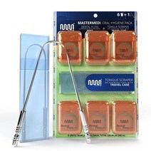 MasterMedi 구취 치료용 민트 치실 6개 팩 효과적인 플라크 제거 및 상쾌한 호흡을 위한 왁스 처리된 50M | 완벽한 구강 관리를 여행용 케이스가 있는 혀 스크레이퍼 1개