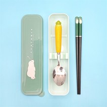 캐릭터 수저세트 휴대용 스테인리스 식기 쓰리피스 귀여운 수저 케이스, 두 벌, 북극곰함(노란무수저)짧은곰젓가락