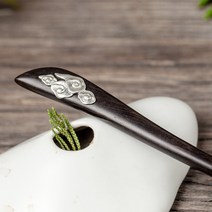 디자인 흑단 나무 상감 실버 물결 무늬 머리핀 문학 복고풍 중국-93543