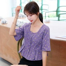 온스타일러 국내배송 차인 플라워 반팔 블라우스 꽃무늬 프릴블라우스
